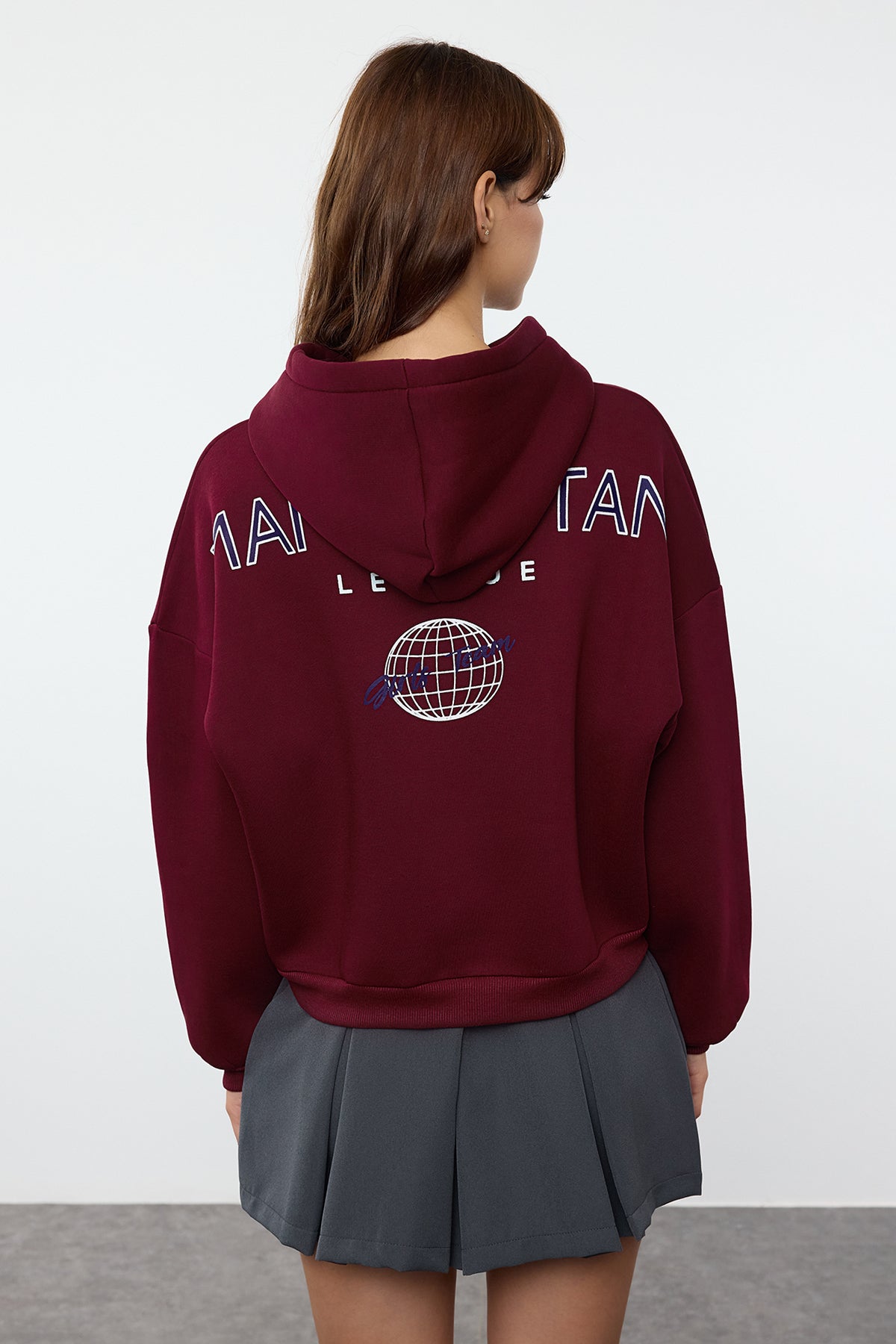 Trendyolmilla Mint Sırt Baskı Detaylı Kapüşonlu Kalın İçi Polarlı Örme Sweatshirt TWOAW22SW0711