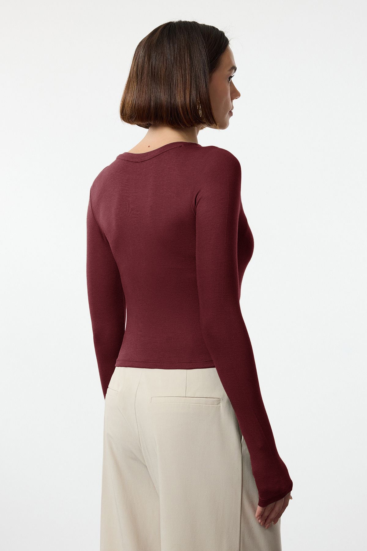 Trendyolmilla Açık Pembe Premium Viskon Bisiklet Yaka Crop Esnek Örme Bluz TWOAW24BZ00116