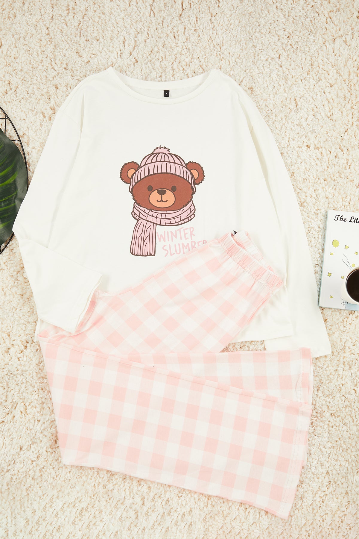Trendyolmilla Siyah %100 Pamuklu Ayıcıklı Ekoseli Örme Pijama Takımı THMAW25PT00088