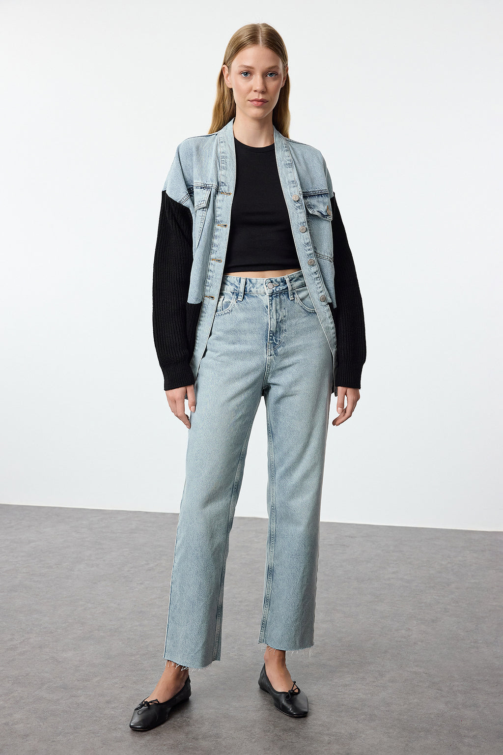 Trendyolmilla Haki Paçası Kesikli Yüksek Bel Straight Jeans TWOAW25JE00307