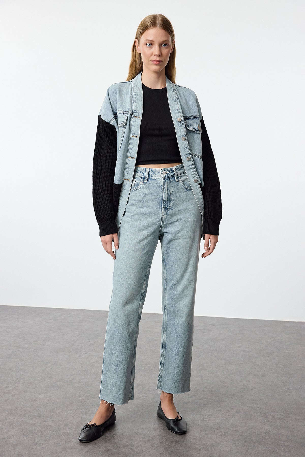 Trendyolmilla Haki Paçası Kesikli Yüksek Bel Straight Jeans TWOAW25JE00307