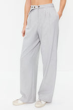 Trendyolmilla Bej Straight/Düz Kesim Kemer Detaylı Dokuma Pantolon TWOSS24PL00023