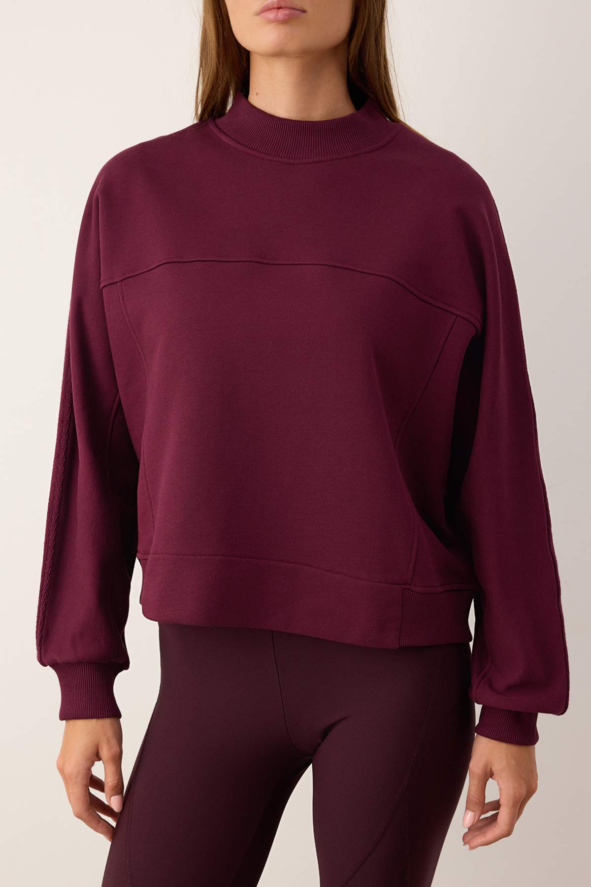 Trendyolmilla Mürdüm Premium Oversize/Geniş Kalıp Dik Yaka Kalın İçi Polarlı Örme Sweatshirt TWOAW26SW00205