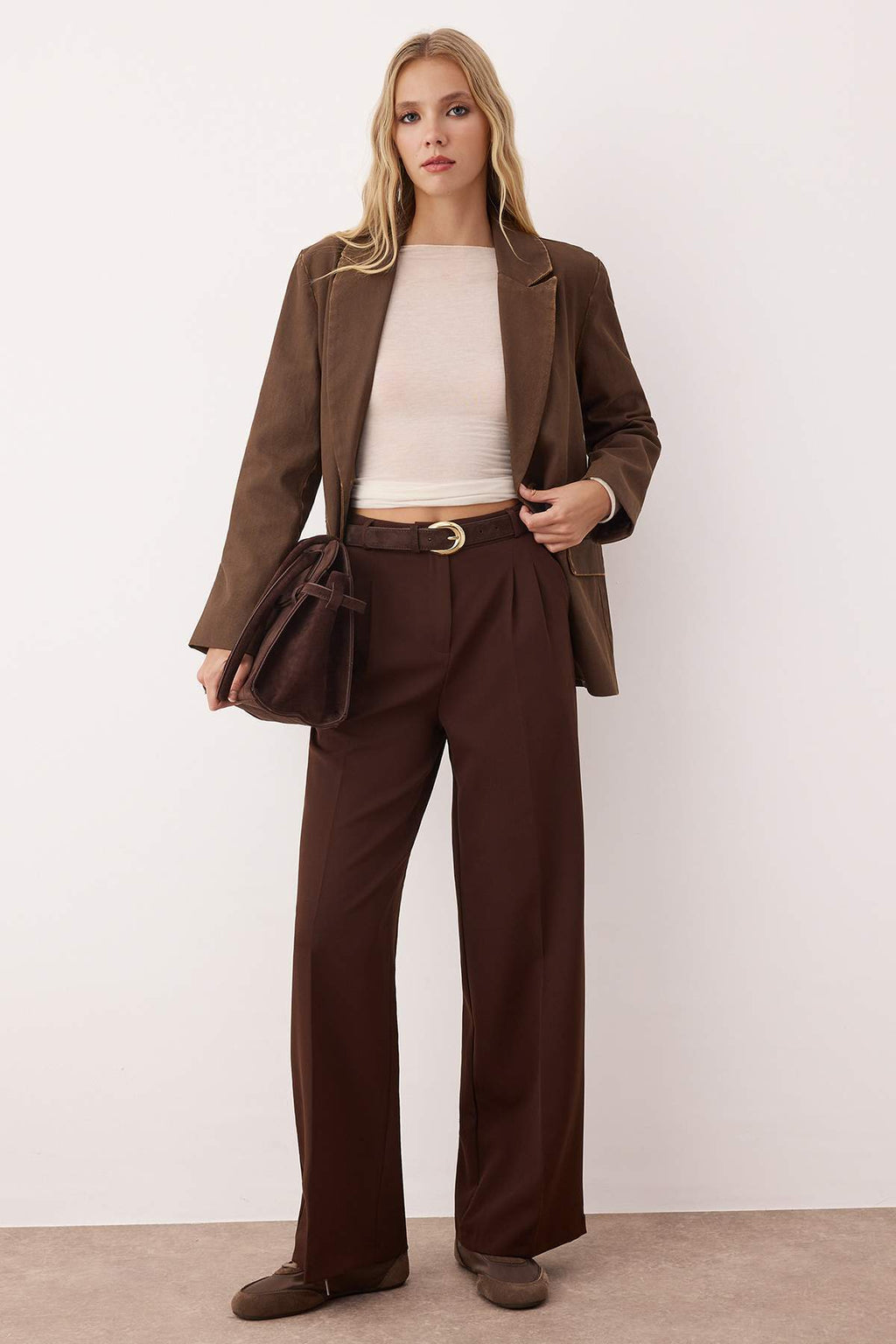 Trendyolmilla Siyah Pilili Wide Leg/Geniş Paça Dokuma Pantolon TWOAW25PL00109 Palazzo