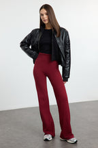 Trendyolmilla Kahverengi Wide Leg/İspanyol Paça Yüksek Bel İnterlok Esnek Örme Pantolon TWOAW25PL00006