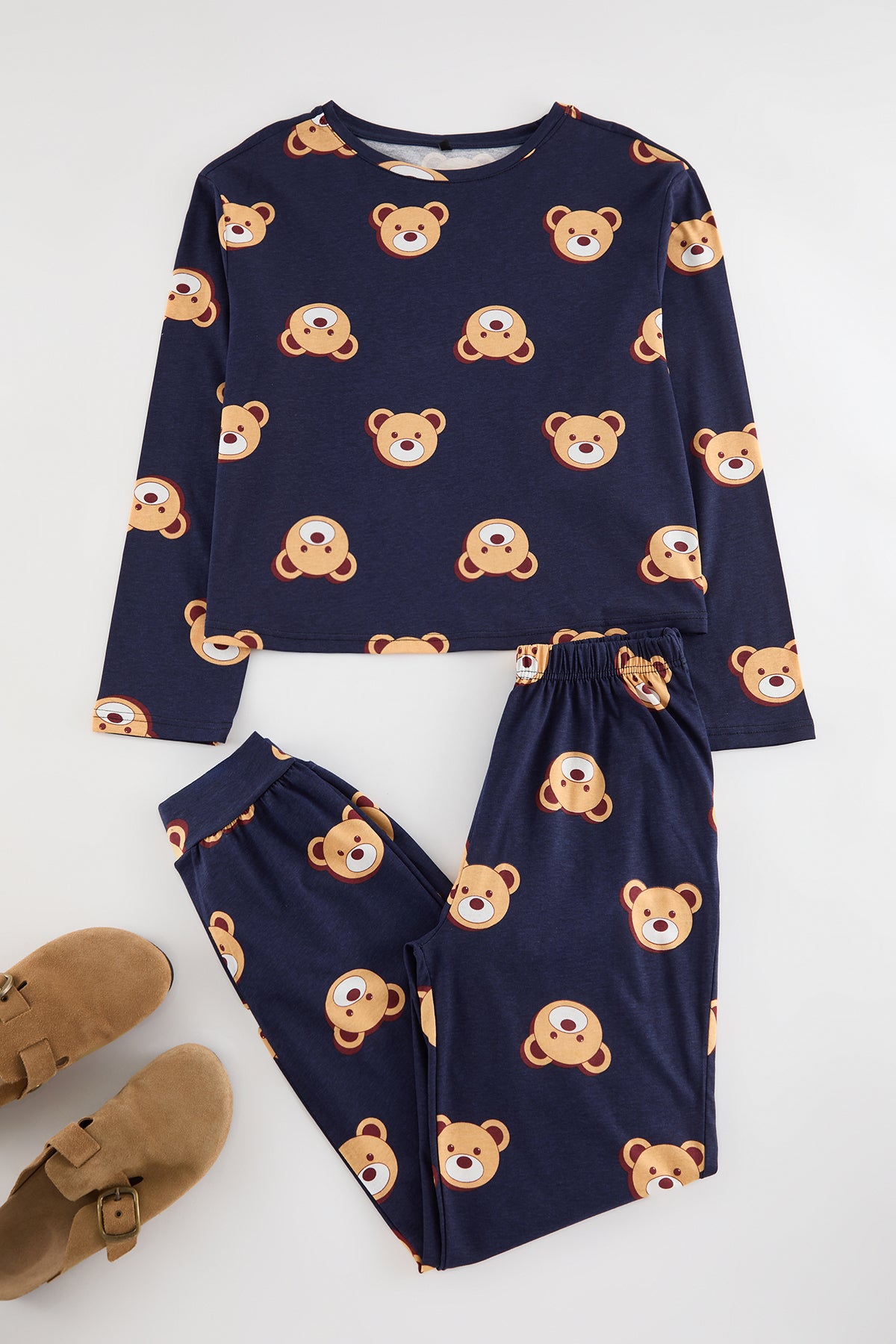 Trendyolmilla Haki %100 Pamuklu Ayıcıklı Desenli Örme Pijama Takımı THMAW23PT00514