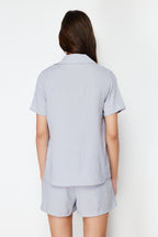 Gri Ayıcıklı Şortlu Dokuma Pijama Takımı THMSS24PT00065
