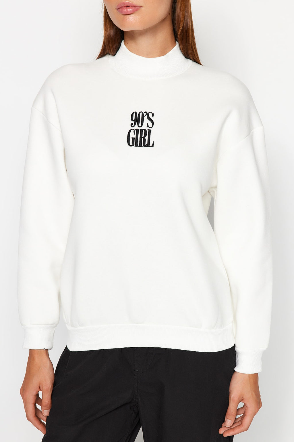 Beyaz Örme Sweatshirt