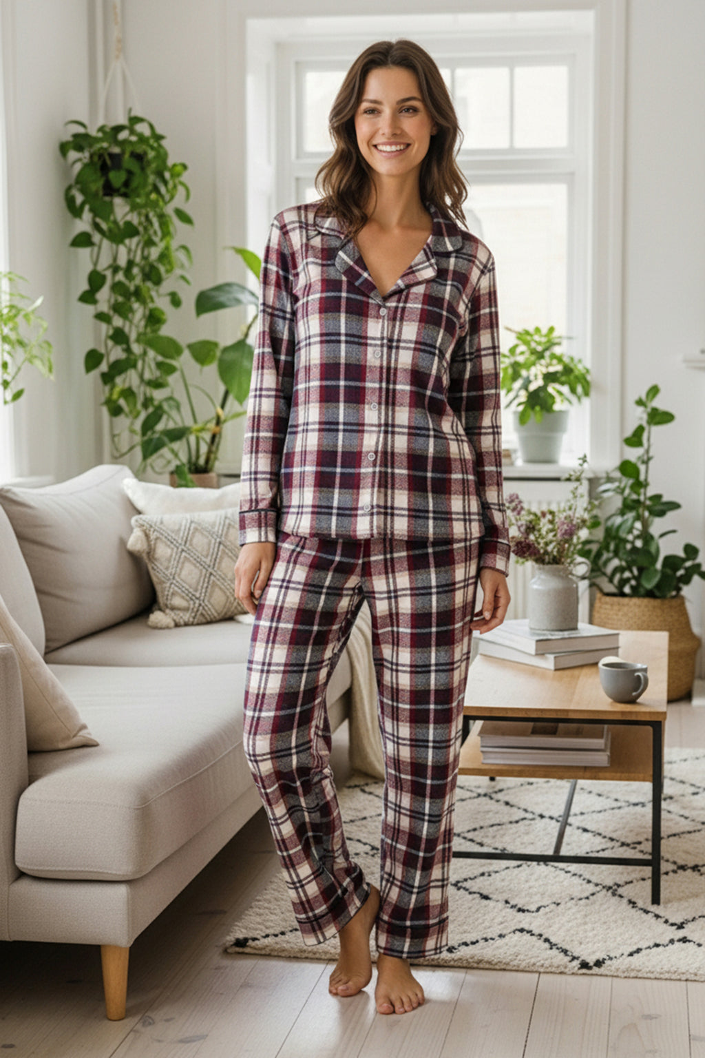 Trendyolmilla Çok Renkli Pamuklu Ekoseli Kışlık Kalın Flanel Dokuma Pijama Takımı THMAW26PT00175