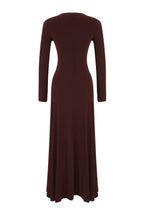 Trendyolmilla Limited Edition Kahverengi V Yaka Skater/Belden Açılan Esnek Maxi Örme Elbise TWOAW25EL00299