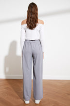 Gri Beli Lastikli Wide Leg/Geniş Paça Dokuma Pantolon TWOSS21PL0248