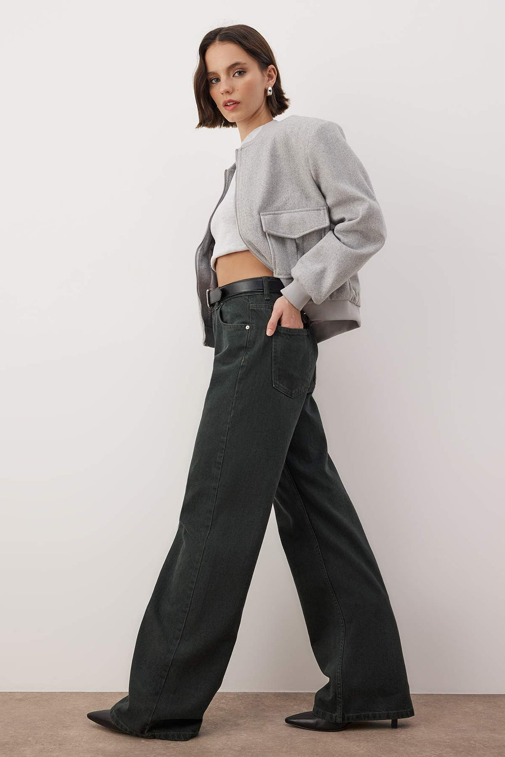 Trendyolmilla Petrol Yüksek Bel Vintage Yıkama Özel Renk Denim Wide Leg/Geniş Paça Jeans TWOAW26JE00110