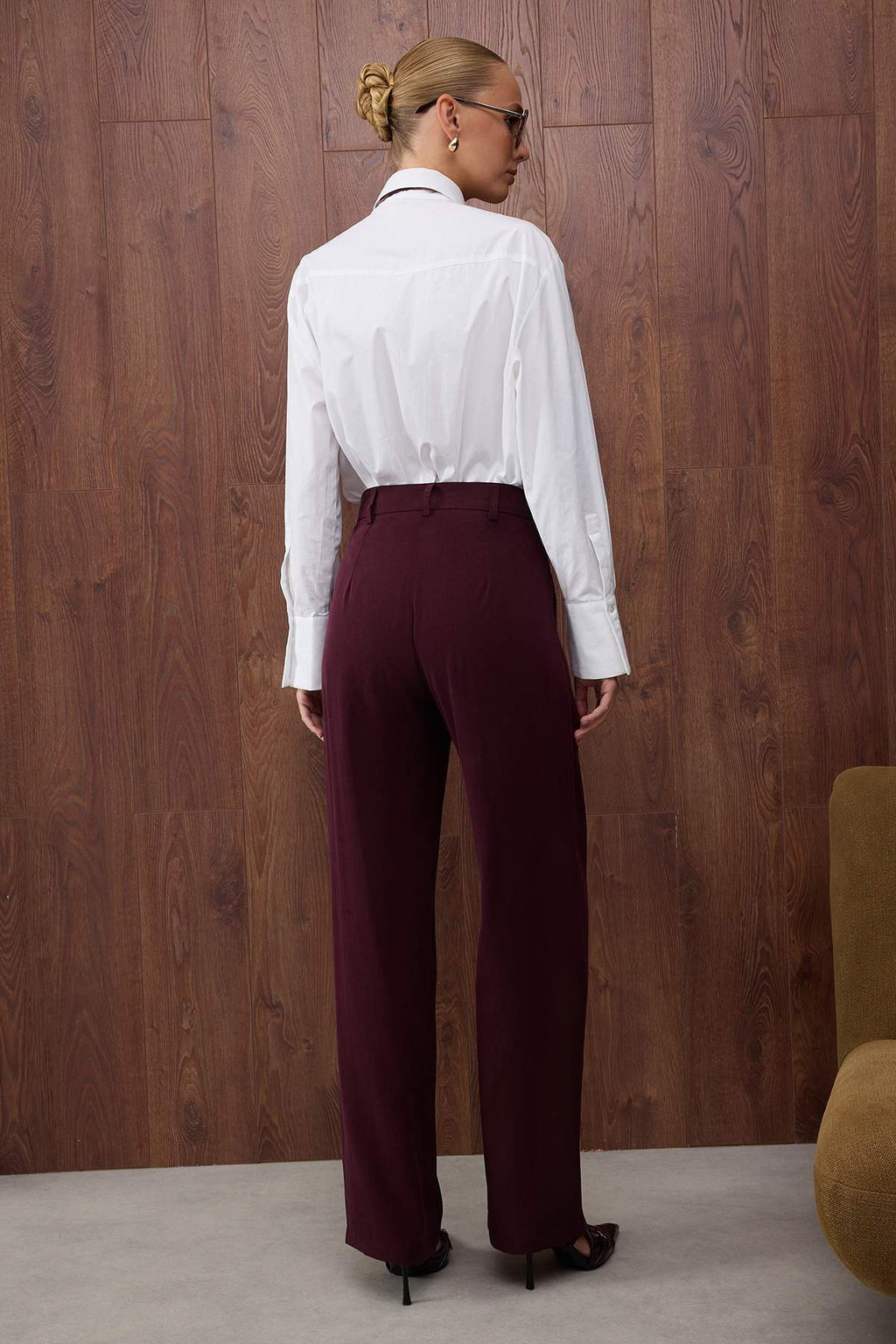Özel Koleksiyon Mürdüm Düz Paça/Straight Dokuma Yumuşak Kumaş Pantolon TWOAW26PL00123