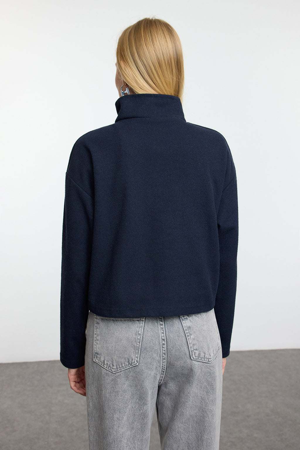 Lacivert-Gri 2'Li Paket Selanik Regular/Normal Kalıp Fermuarlı Yaka Örme Sweatshirt TWOAW25SW00120