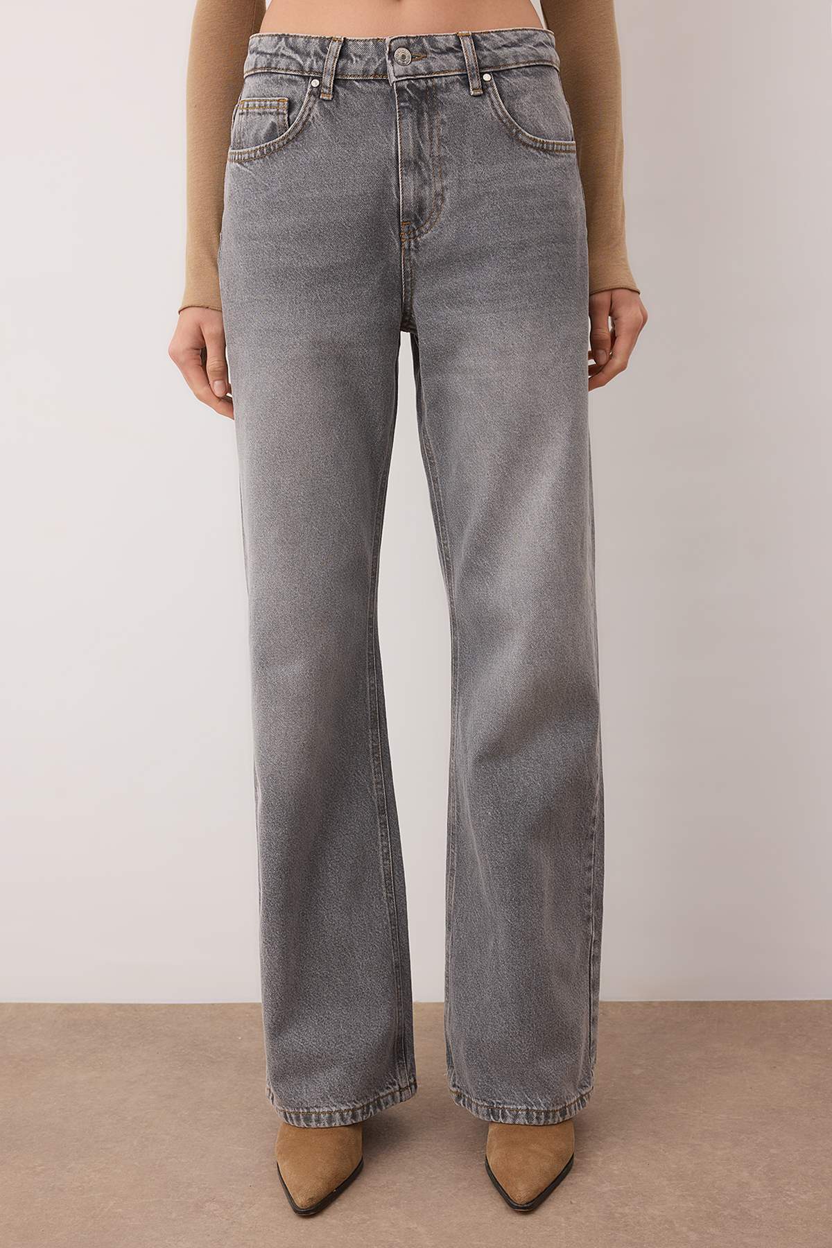 Trendyolmilla Gri  Yüksek Bel Wide Leg Jeans TWOAW26JE00007