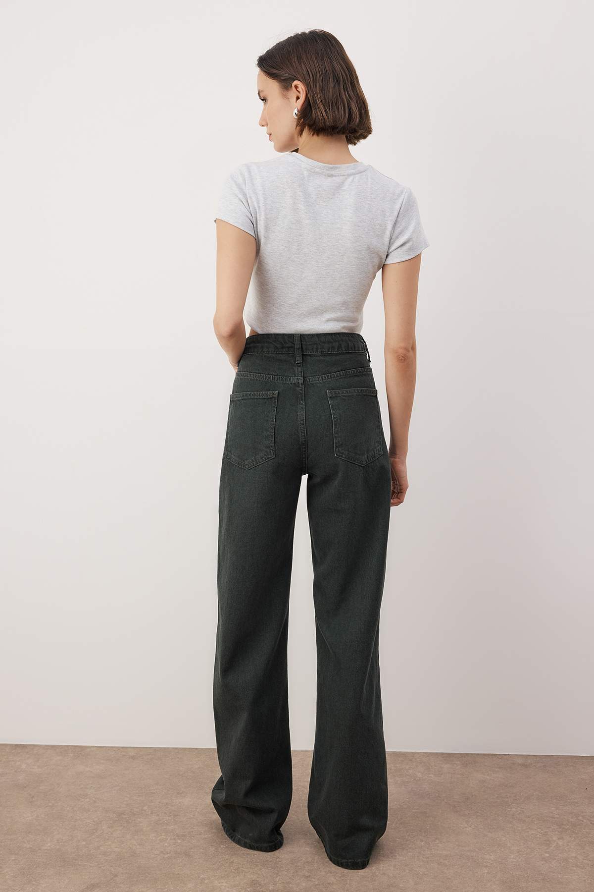 Trendyolmilla Petrol Yüksek Bel Vintage Yıkama Özel Renk Denim Wide Leg/Geniş Paça Jeans TWOAW26JE00110
