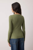 Trendyolmilla Kırmızı Düğmeli Bisiklet Yaka Vücuda Oturan Fitilli Esnek Örme Bluz TWOAW26BZ00104