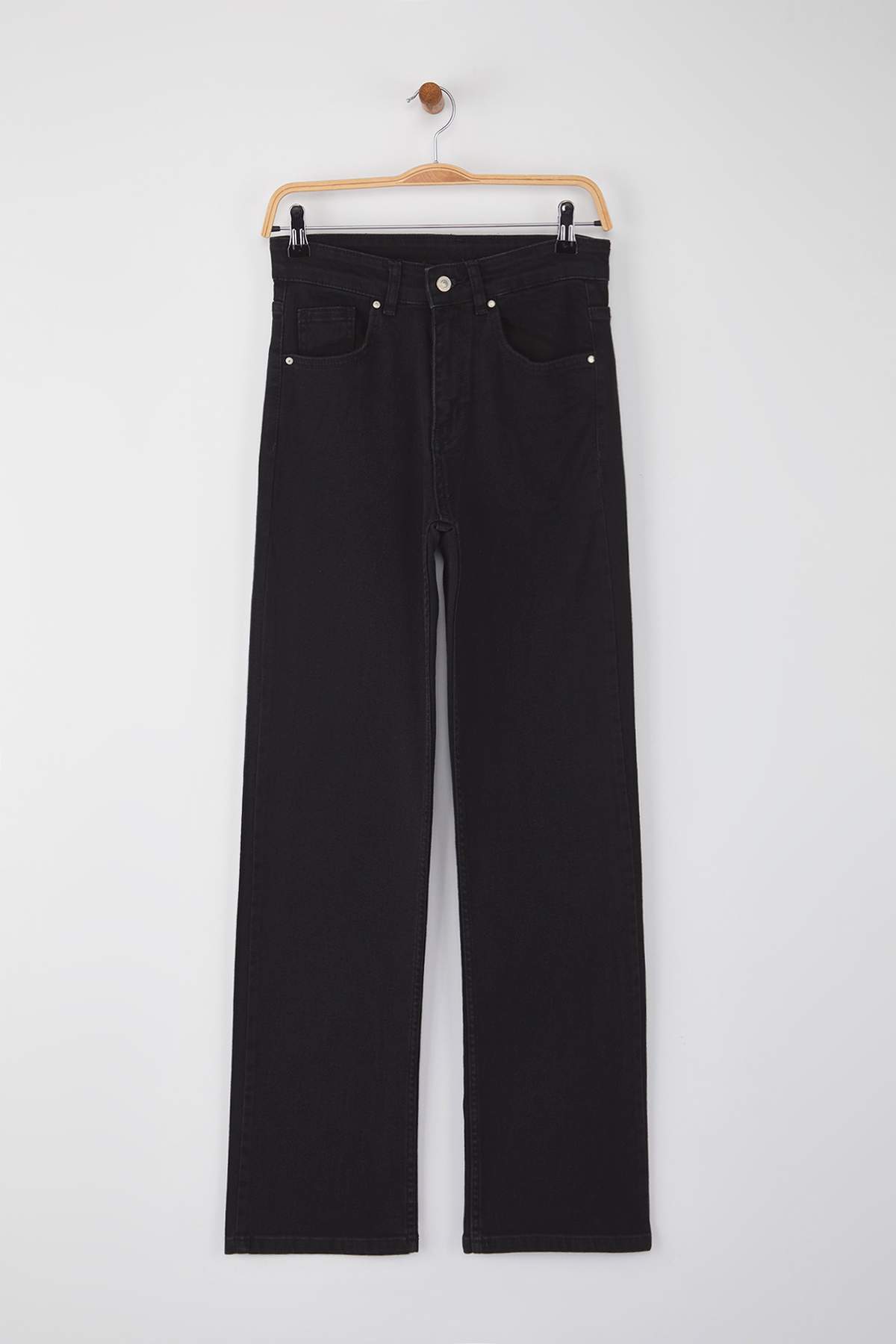 Trendyolmilla Siyah Normal Bel Geniş Paça Orta Esnek Straight Smoke Jeans TWOAW26JE00085