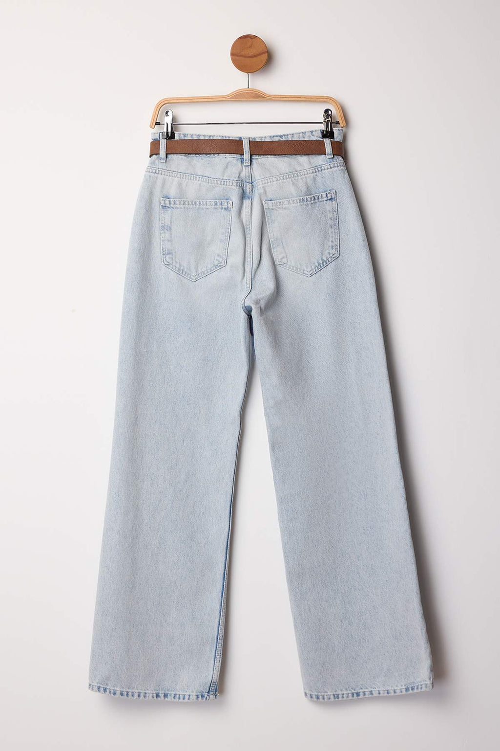 Açık Mavi Kemerli Yüksek Bel Wide Leg Palazzo Jeans TWOAW26JE00271