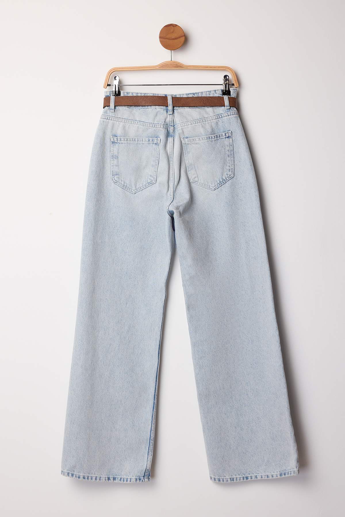 Açık Mavi Kemerli Yüksek Bel Wide Leg Palazzo Jeans TWOAW26JE00271