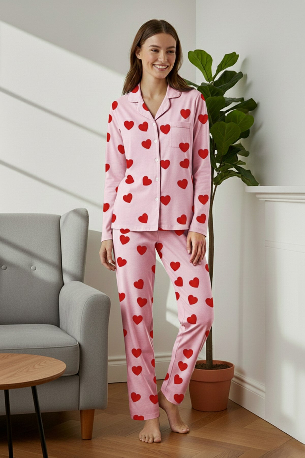Trendyolmilla Gri Kalpli Viskon Dokuma Pijama Takımı THMAW21PT0936