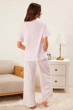Trendyolmilla Lila %100 Pamuklu Çiçekli Düğmeli Örme Pijama Takımı THMSS25PT00179
