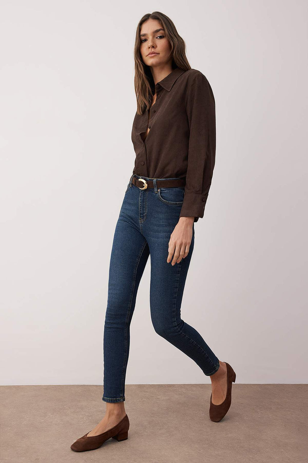 Trendyolmilla Kahverengi Yüksek Bel Esnek Skinny Jeans TWOAW24JE00068