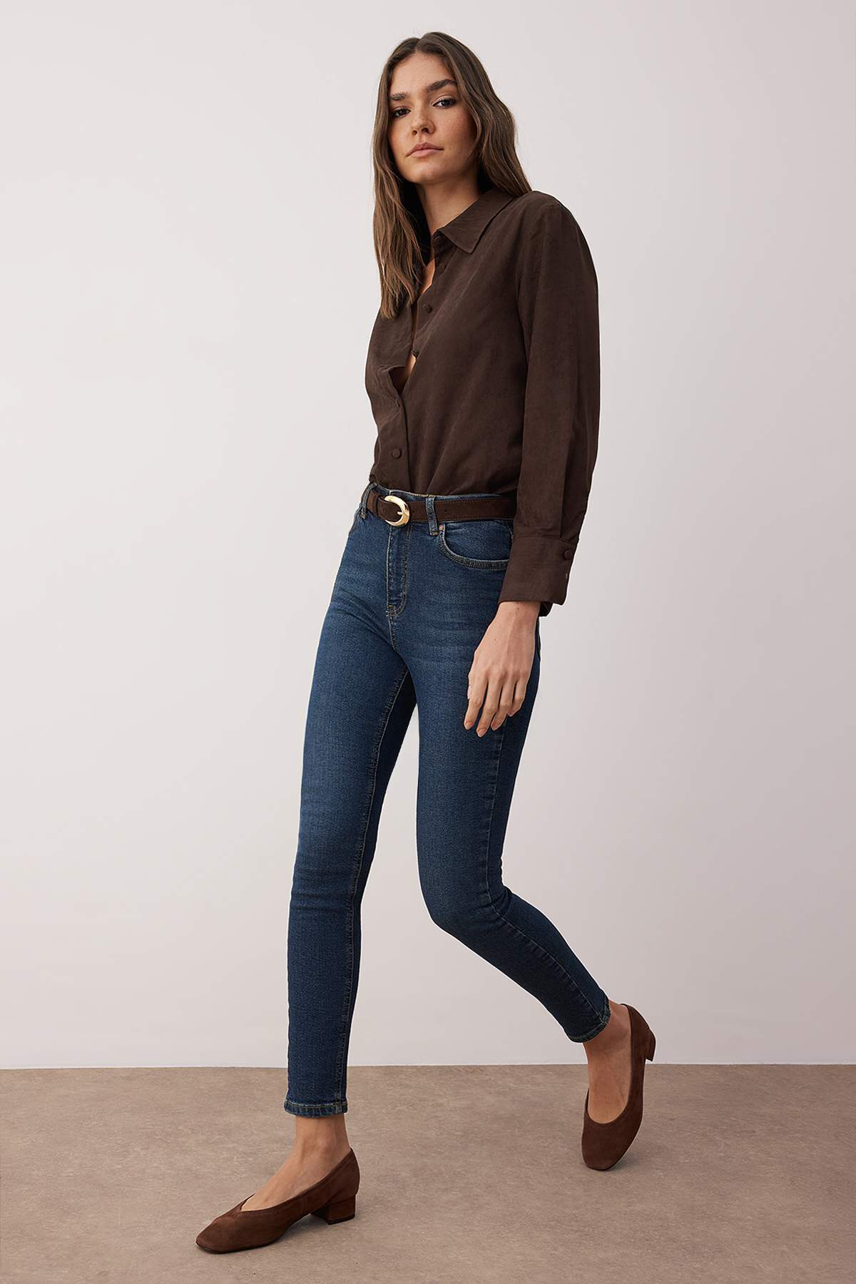 Trendyolmilla Kahverengi Yüksek Bel Esnek Skinny Jeans TWOAW24JE00068