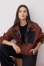 Kahverengi Dokuma Garni Detaylı Cepli Kalın İçi Polarlı Örme Sweatshirt TWOAW26SW00056