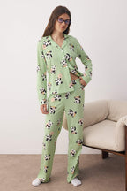 Trendyolmilla Yeşil-Çok Renkli Panda Desenli Örme Pijama Takımı THMAW26PT00049
