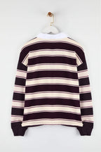 Çok Renkli Çizigli Polo Yaka Oversize/Geniş Kalıp Örme Sweatshirt TWOAW26SW00245