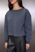 Trendyolmilla Siyah Kalın İçi Polarlı Bisiklet Yaka Crop Örme Sweatshirt TWOAW26SW00093