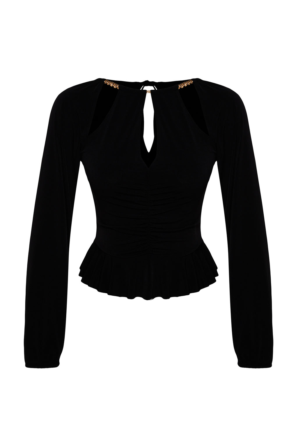 Trendyolmilla Koyu Kahverengi Pencere/Cut Out Detaylı Aksesuarlı Örme Bluz TPRAW24BZ00053