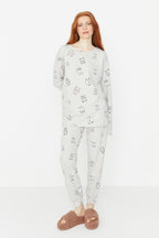 Trendyolmilla Lila %100 Pamuklu Göz Desenli T-shirt-Jogger Örme Pijama Takımı THMAW22PT0270