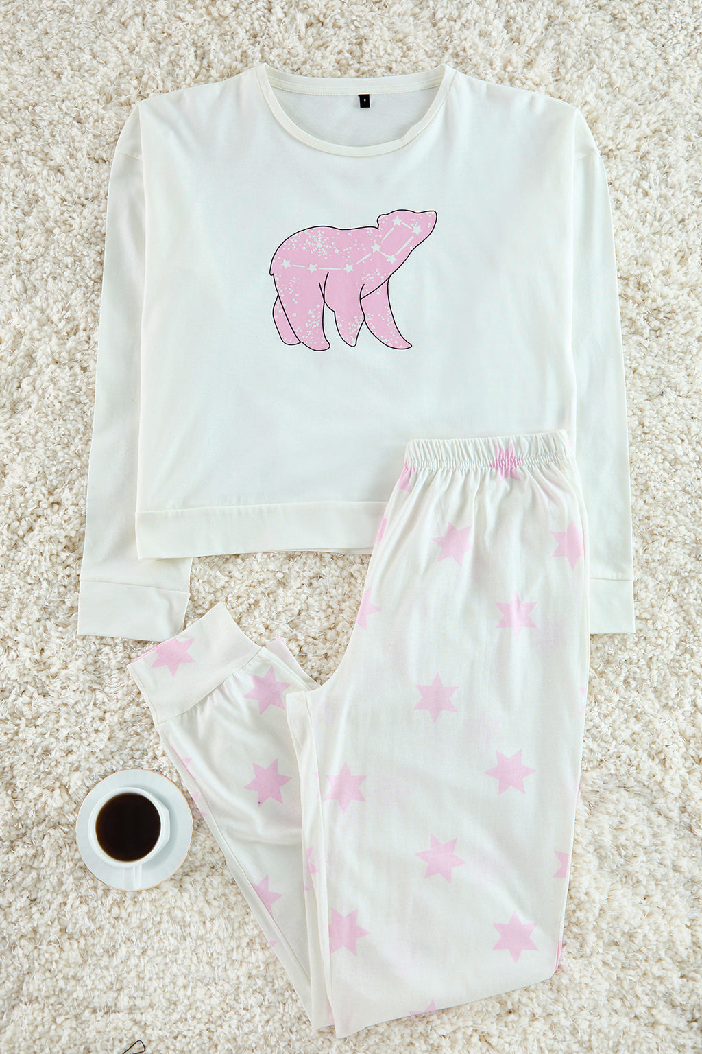 Trendyolmilla Beyaz %100 Pamuklu Yıldız Desenli Örme Pijama Takımı THMAW21PT0241