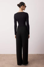 Siyah Toka Detaylı Wideleg/Geniş Paça Örme Pantolon TWOAW26PL00022