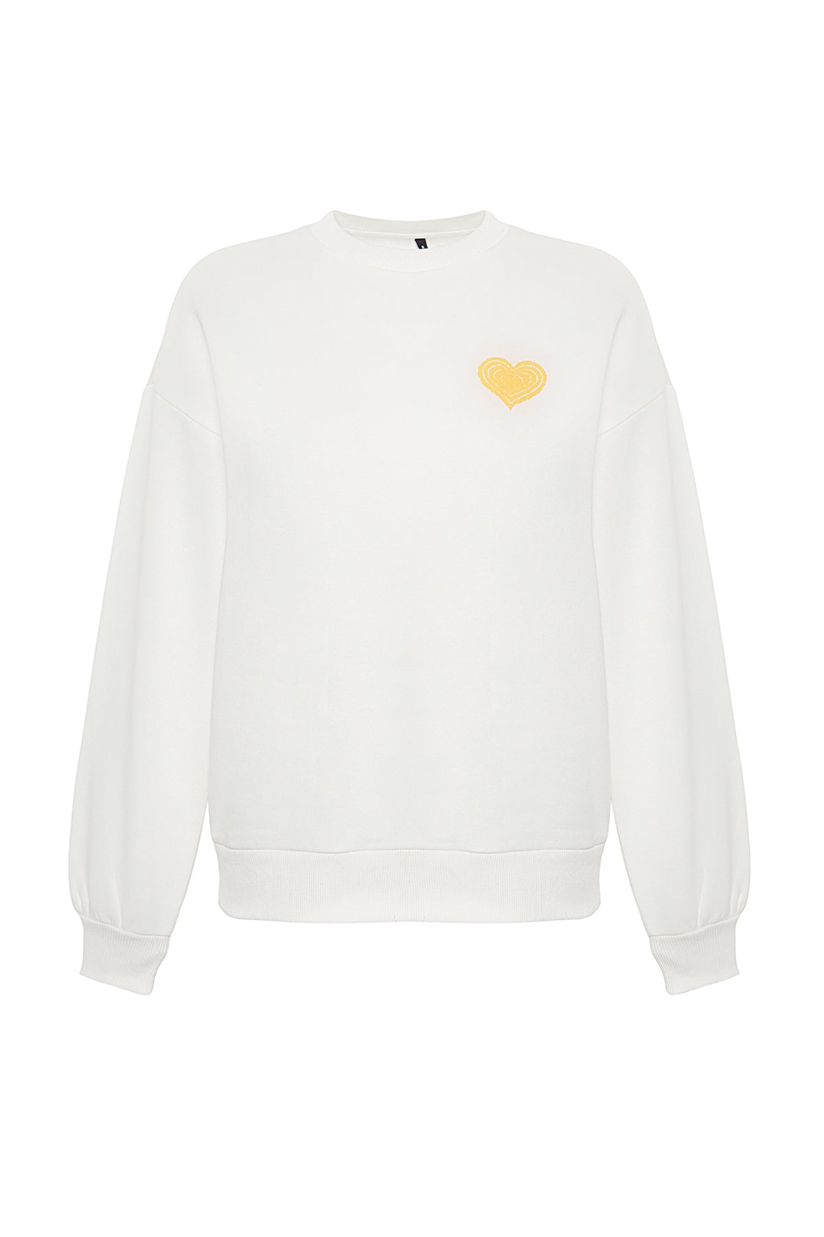 Trendyolmilla Ekru Kalın İçi Polarlı Göğüs ve Sırt Kabartma Baskılı Oversize Örme Sweatshirt TWOAW24SW00226