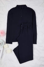 Trendyolmilla Lacivert Fermuarlı Yumuşak Kışlık Waffle Örme Pijama Takımı THMAW26PT00186