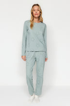 Mint %100 Pamuklu Yıldızlı Örme Pijama Takımı THMAW24PT00234