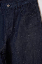 Koyu Mavi %100 Pamuk Taşlı Uzun Boy Yüksek Bel Raw Wide Leg Jeans TWOSS26JE00072