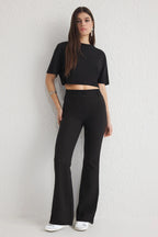 Trendyolmilla Vizon İspanyol Paça Normal Bel Dokuma Pantolon TWOSS25PL00065