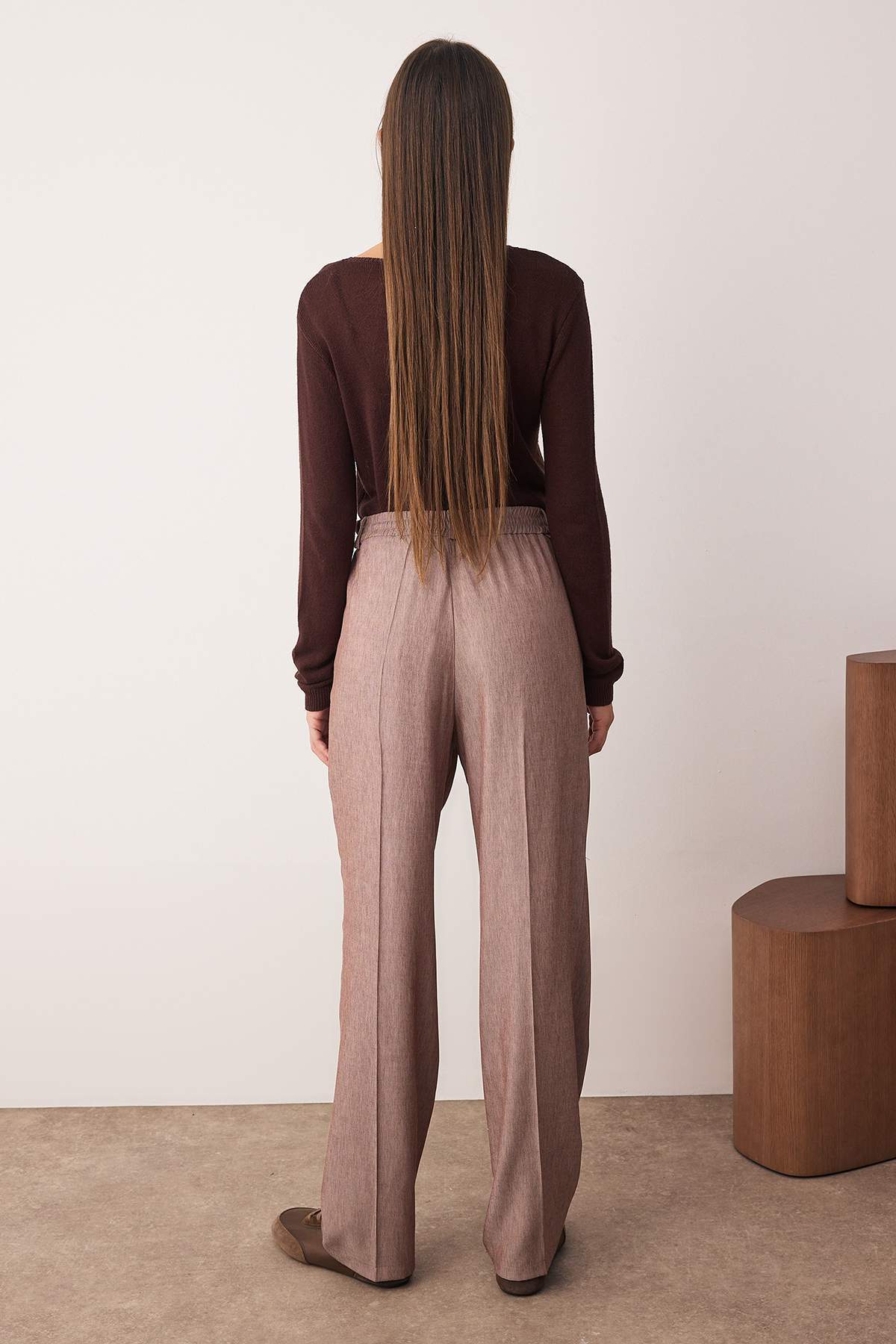 Kahverengi Pilili Wide Leg/Geniş Paça Pantolon TWOAW26PL00015