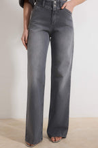 Gri Trok Detaylı Normal Bel %100 Pamuk Wide Leg Jeans TWOSS26JE00051
