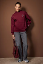 Bordo Nakışlı/İşleme Oversize/Geniş Kalıp Kapüşonlu Örme Sweatshirt TWOAW26SW00171