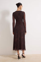 Trendyolmilla Kahverengi Baskılı Büzgü / Drape Maxi Örme Elbise TWOAW25EL00408