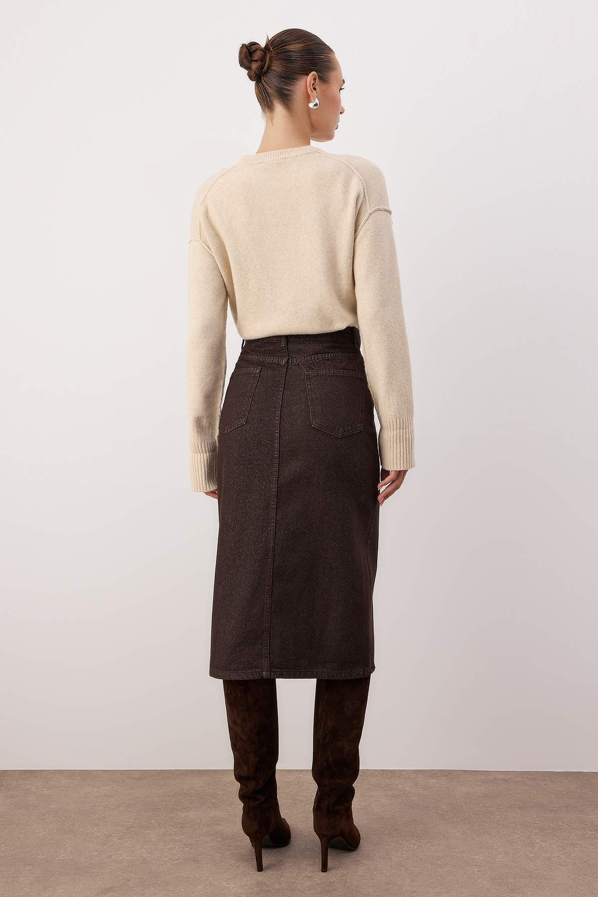Kahverengi Denim Midi Etek TWOAW26ET00140