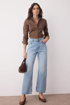 Trendyolmilla Açık Mavi Yüksek Bel Rahat Straight Düz Kesim Boru Paça Jeans TWOAW26JE00063