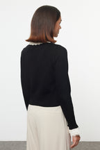 Trendyolmilla Bordo Crop Dantel Garnili Renk Bloklu Triko Hırka TWOAW25HI00251