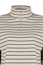 Açık Bej Çizgili Selanik Fermuarlı Dik Yaka Regular/Normal Kalıp Örme Sweatshirt TWOAW22SW0732