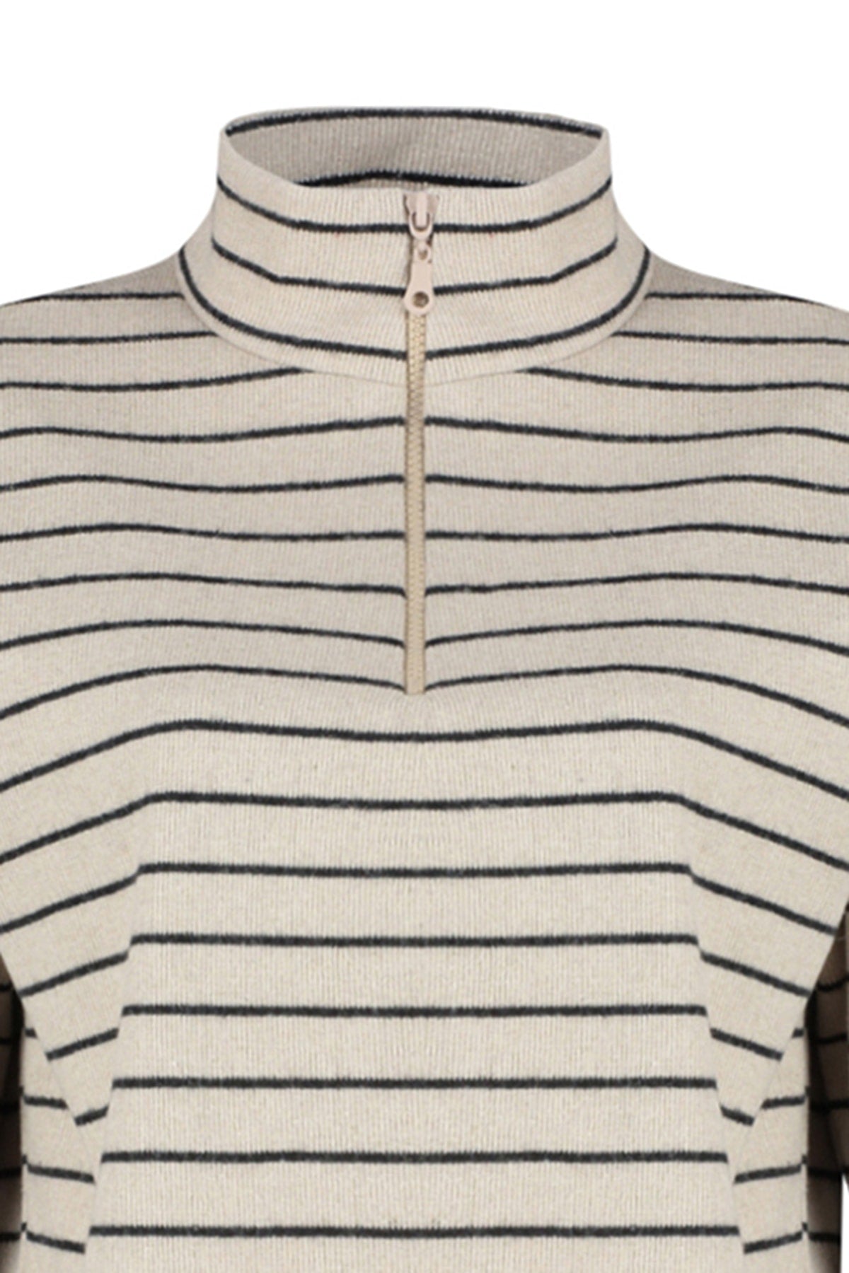 Açık Bej Çizgili Selanik Fermuarlı Dik Yaka Regular/Normal Kalıp Örme Sweatshirt TWOAW22SW0732